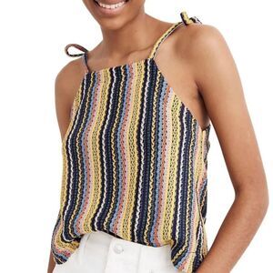 Madewell Striped Crochet Tie-Strap Tank in Navy, Yellow, Pink